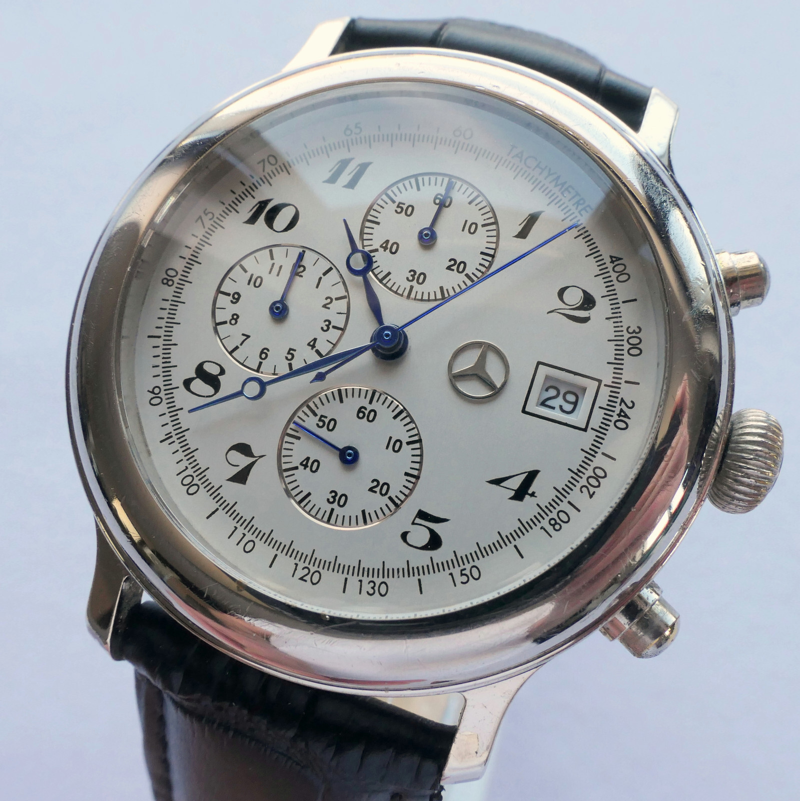Mercedes Benz Classic 925 Sterling Silver Car Accessory Luxury Chronograph Watch