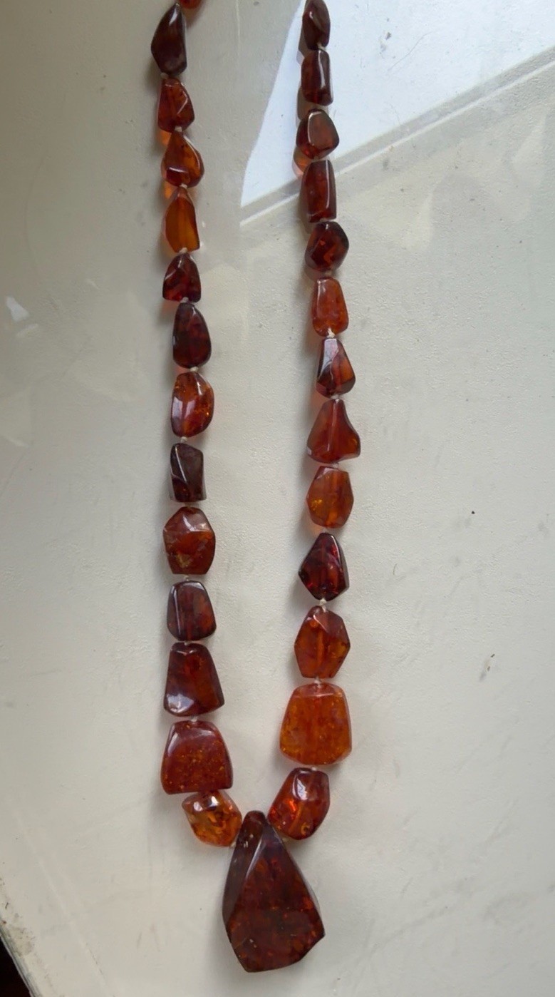 Vintage Natural Amber Necklace 66.8g Hand Knotted Graduated Beads No Clasp. 26”