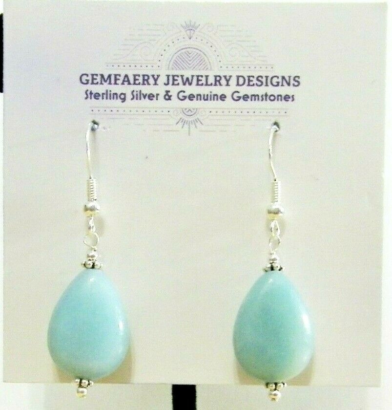 Sterling Silver Natural AMAZONITE Teardrop Dangle Earrings #6328…Handmade USA