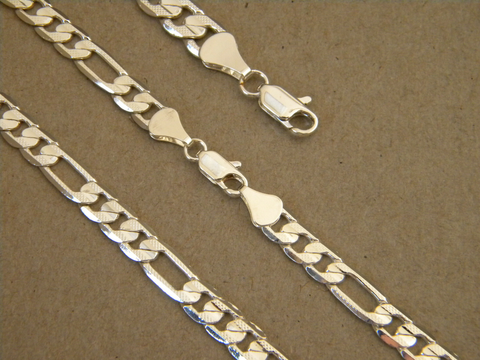 Men’s 30in Long Figaro Chain Necklace & 8in Long Bracelet Set Silver Plated