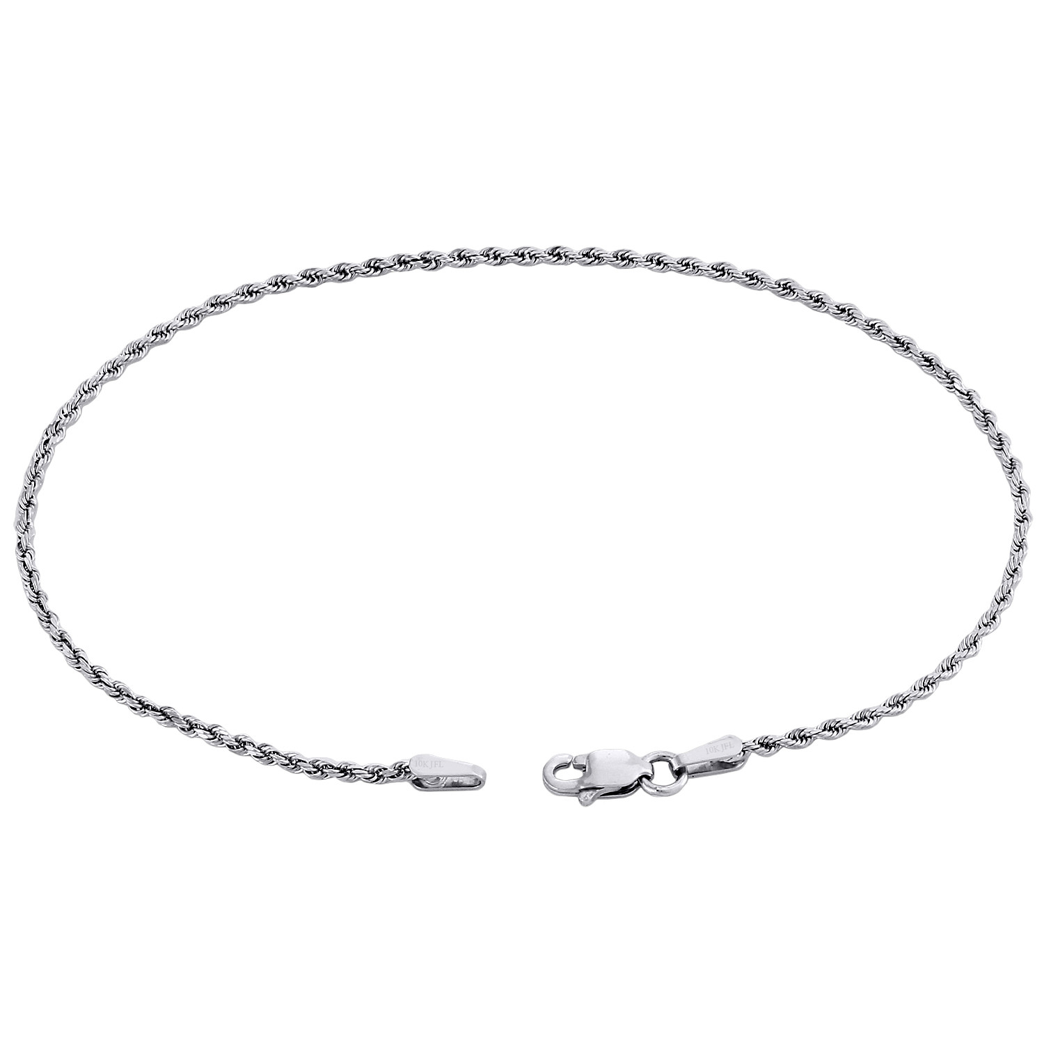 10K White Gold 1.65mm Diamond Cut Solid Rope Link Bracelet / Anklet 7-10 Inches