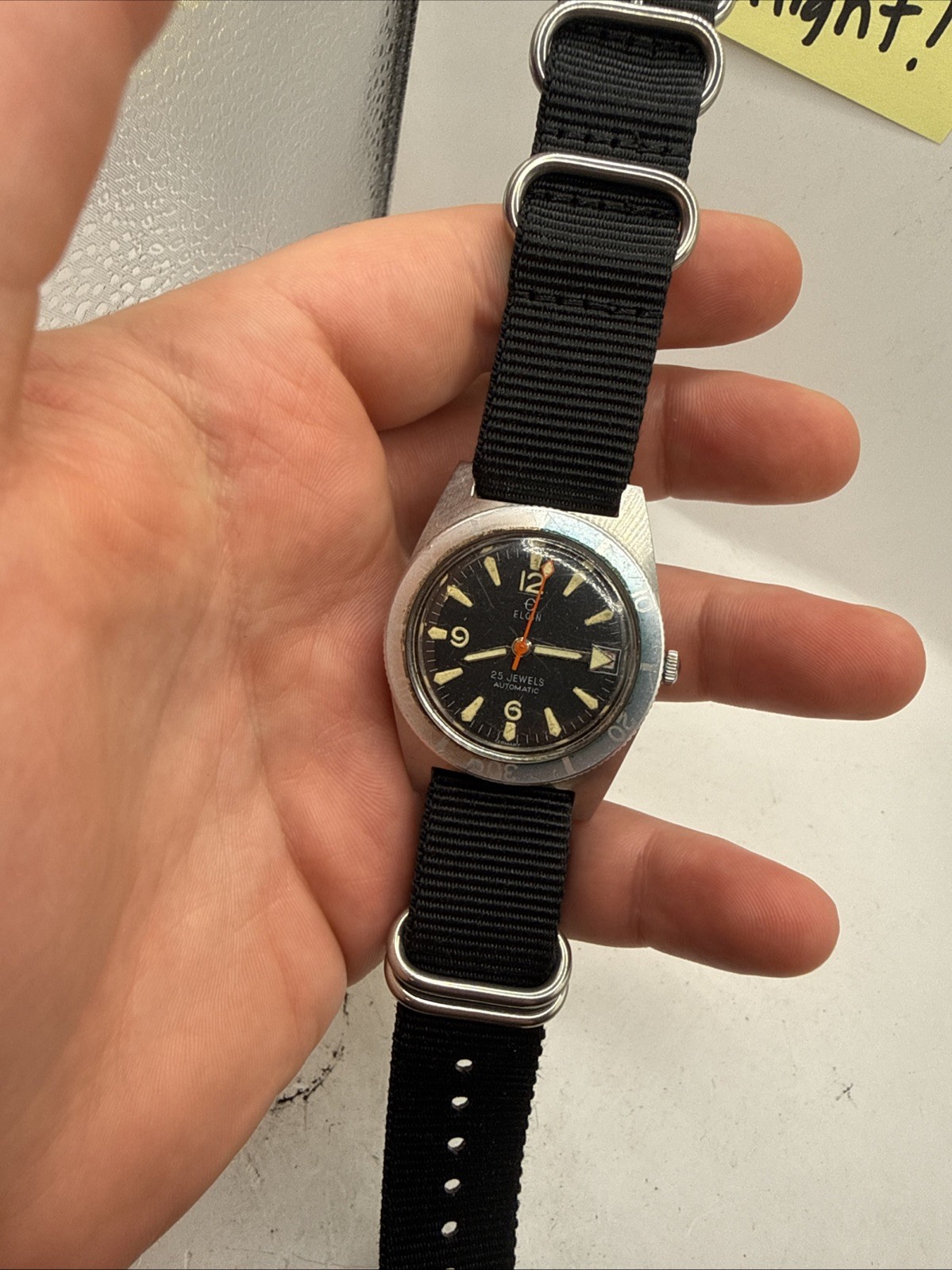 VINTAGE 1960s Elgin Skin Diver Watch 25 Jewels Automatic Ghost Bezel Mens RUNS