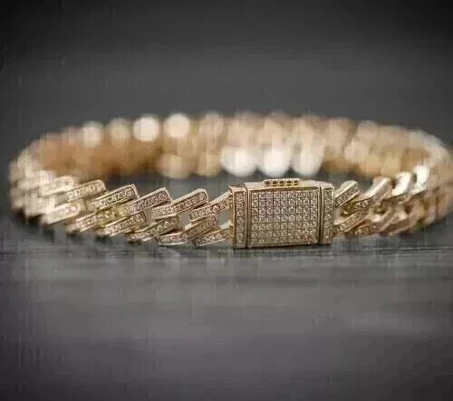 8.1Ct Round Cut Lab Created Diamond Men’s Cuban Bracelet 14K Yellow Gold Plated