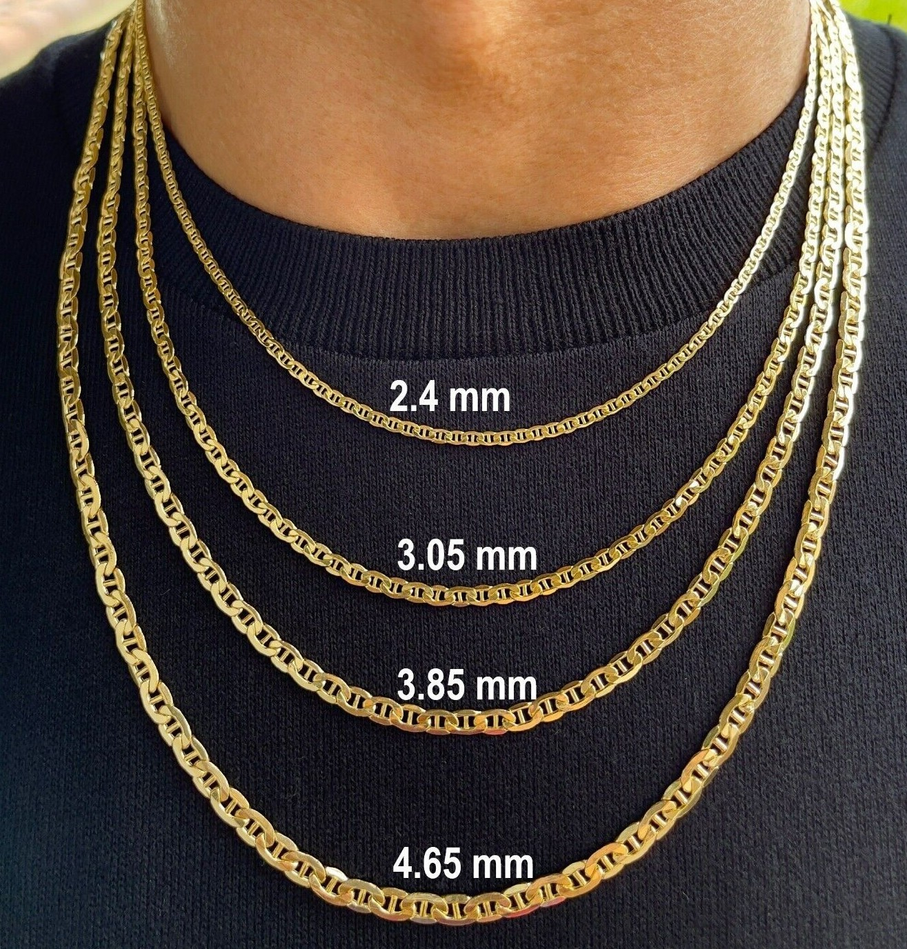 Flat Mariner Anchor Link Chain Necklace 2.4 – 4.65mm Men Women 10K 14K Real Gold