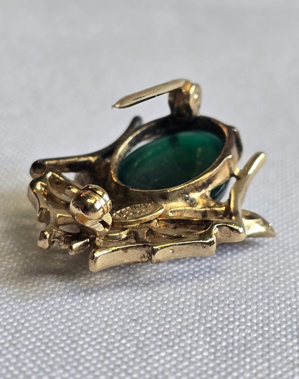 Vtg Sterling Silver Gold Vermeil Brooch 7.69g Fine Jewelry Jade Look Pin *READ*