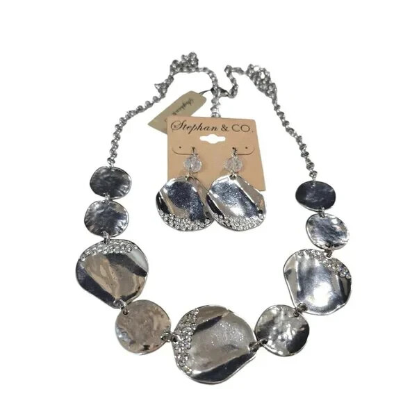 Stephan & Co Women’s Silver Plated Rhinestone Necklace Set NWT