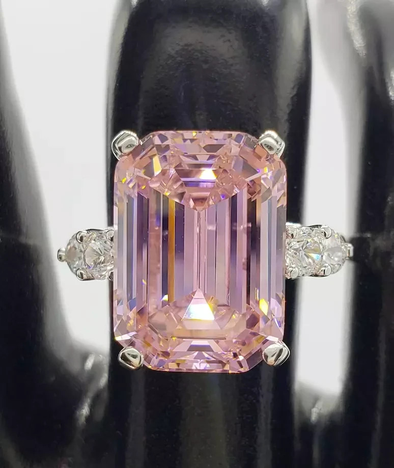 8.40 Ct Emerald Cut Natural Pink Sapphire Diamond Wedding Ring 14K White Gold 7