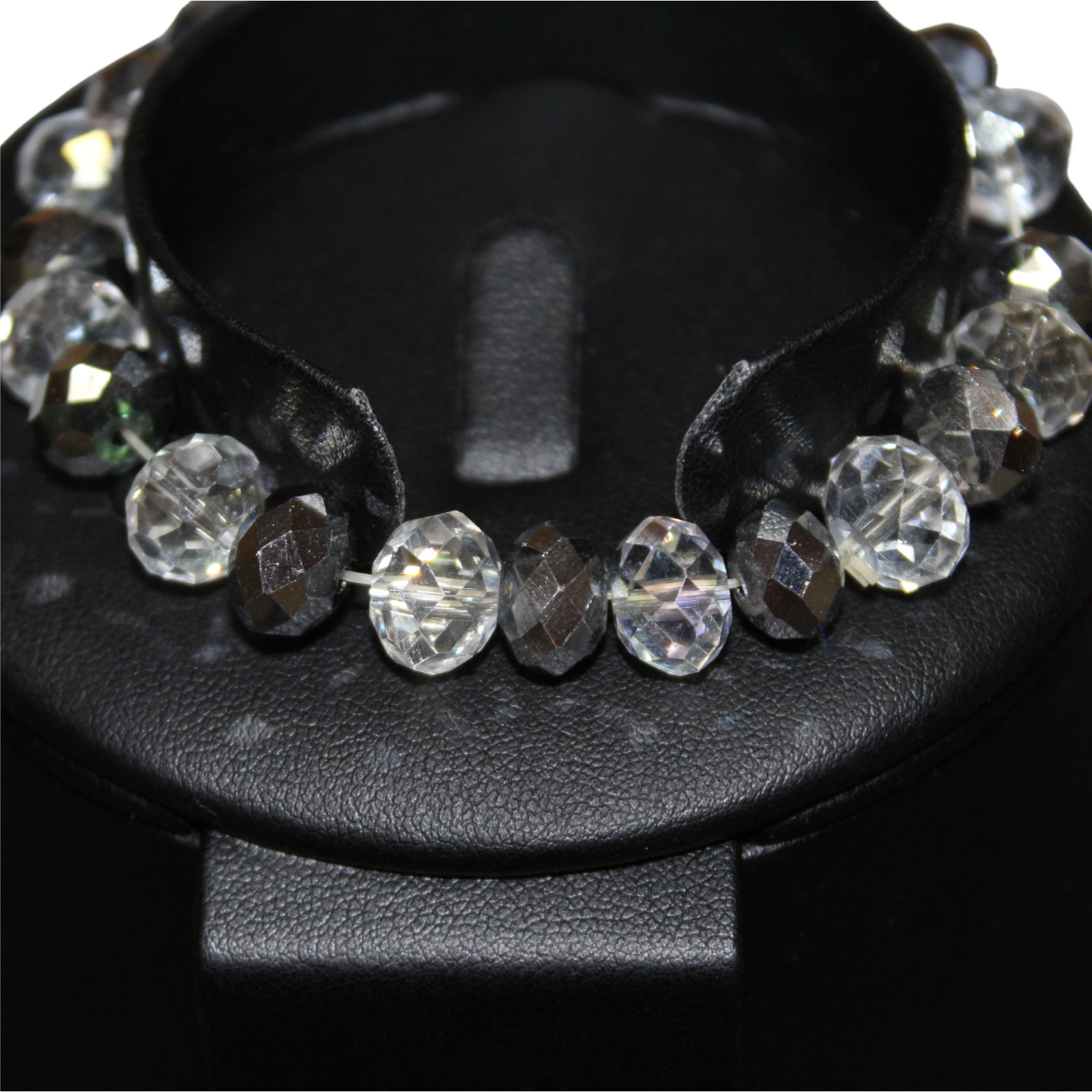 Crystal Machine Cut Glass Elegant Metallic Clear Rondelle Bead Stretch Bracelet