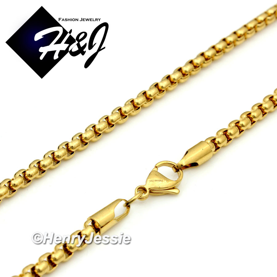 24″MEN Stainless Steel 3mm Gold Plated Box Link Chain Simulated Ruby Pendant*G98