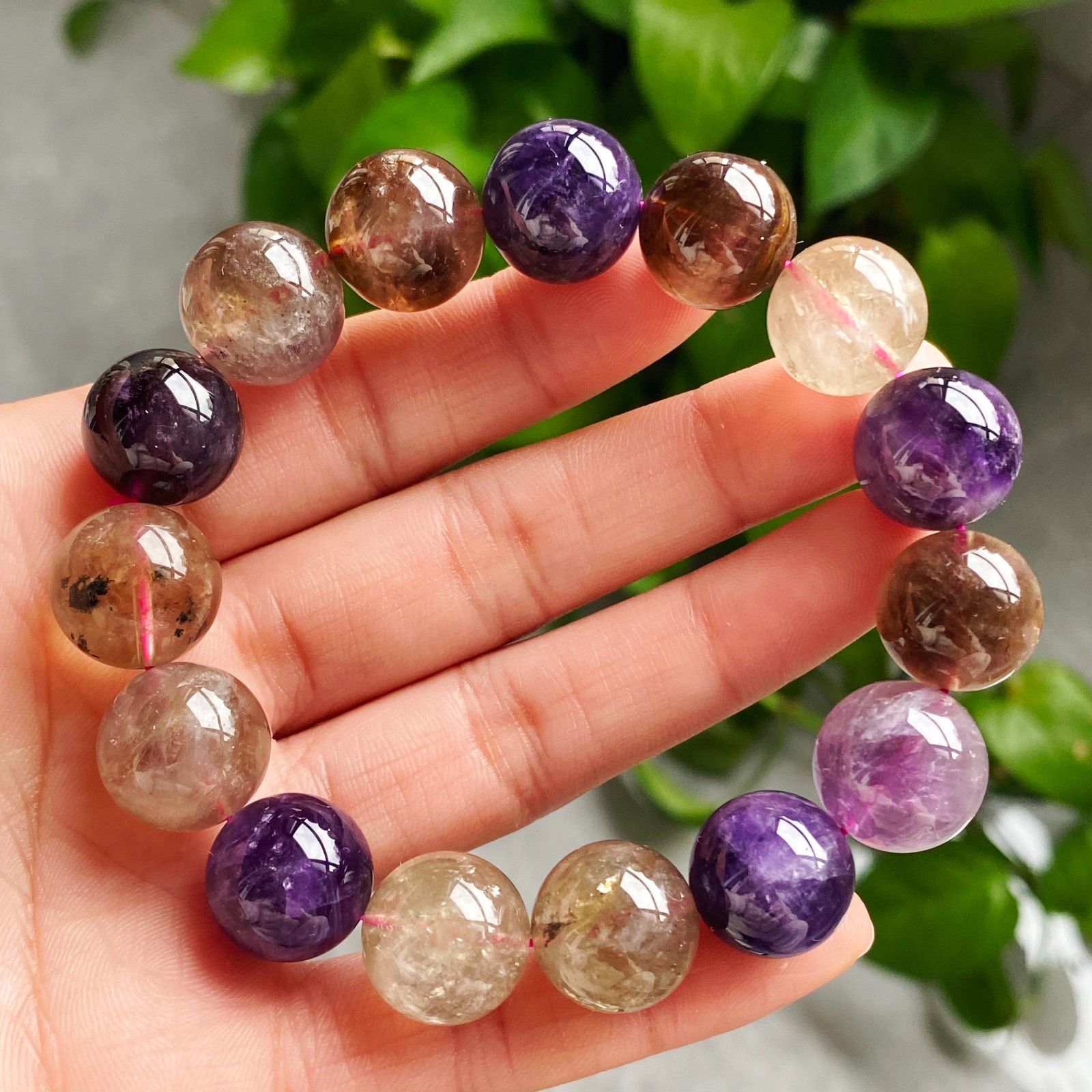 13.8-14.7mm Natural Auralite 23 Crystal Quartz Beads Bracelet 2552