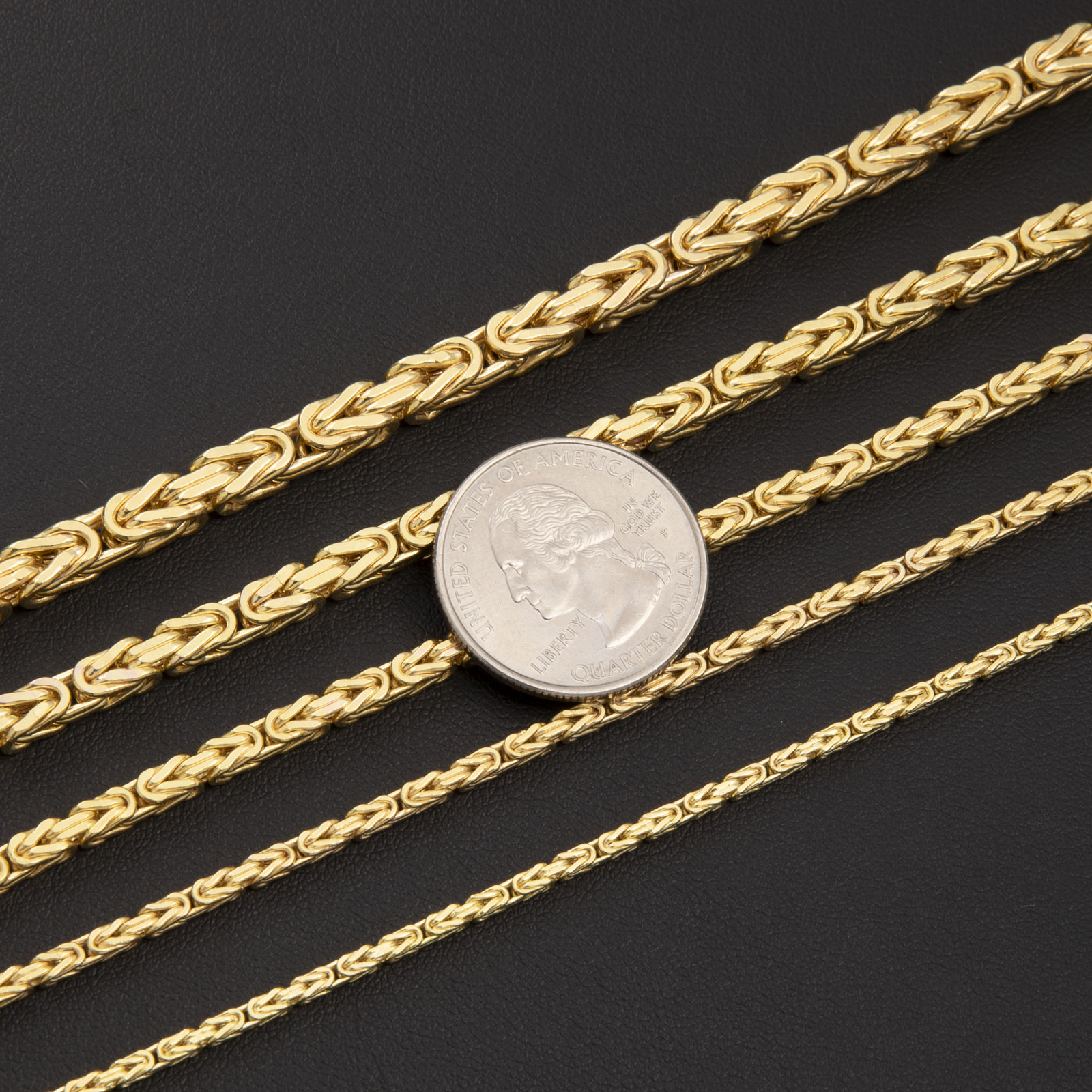 14K Yellow Gold Square Byzantine Link Chain Bracelet All Sizes