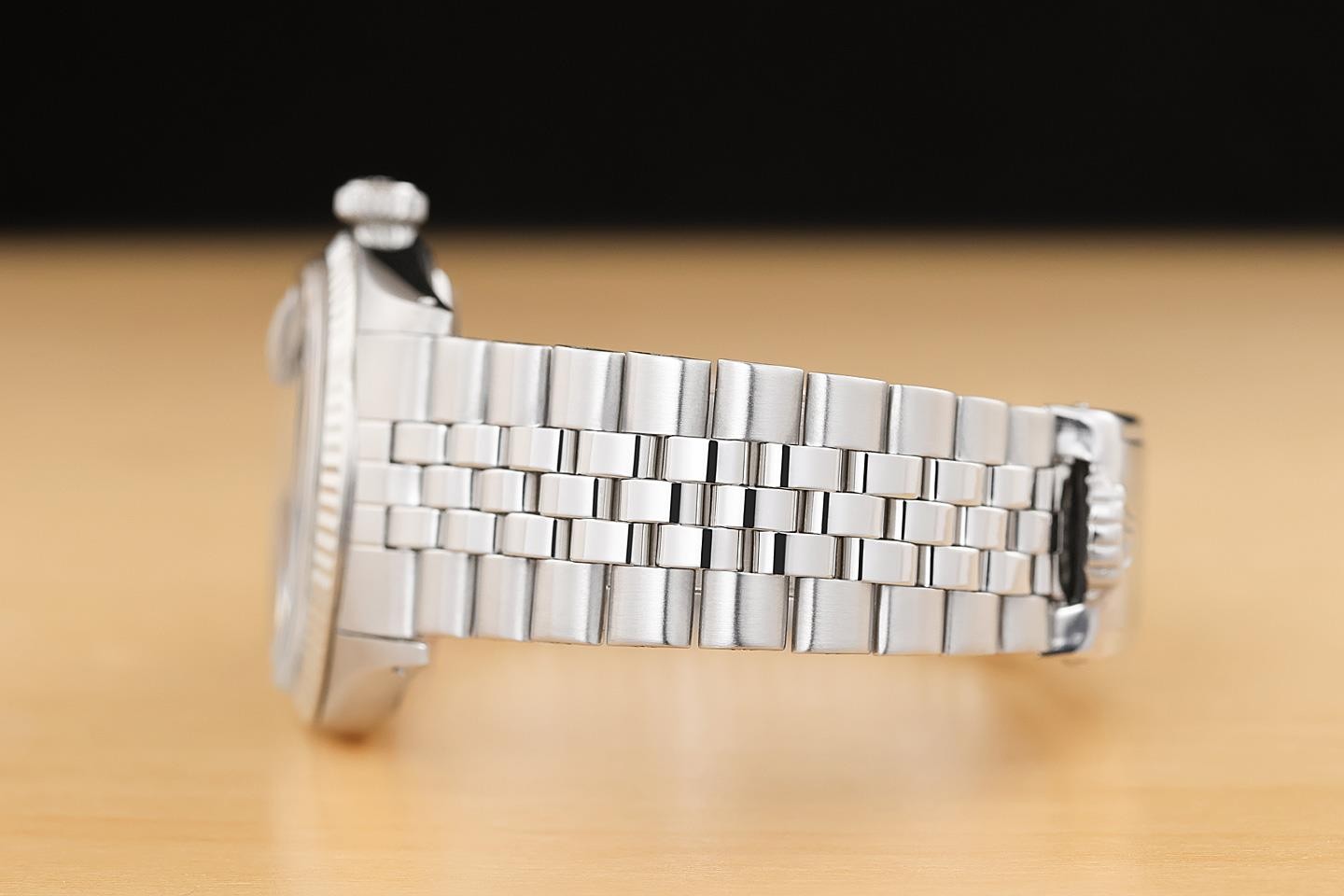 ROLEX DATEJUST 1601 GREEN DIAL 18K WHITE GOLD STEEL FOLDED BRACELET WATCH