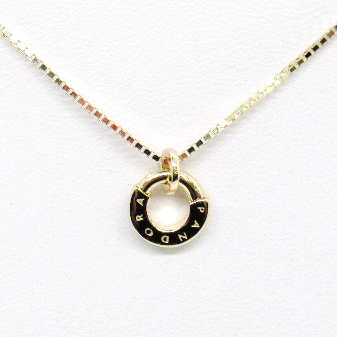 G585 ALE PANDORA 14K YELLOW GOLD SIGNATURE I-D PENDANT STYLE BOX CHAIN NECKLACE