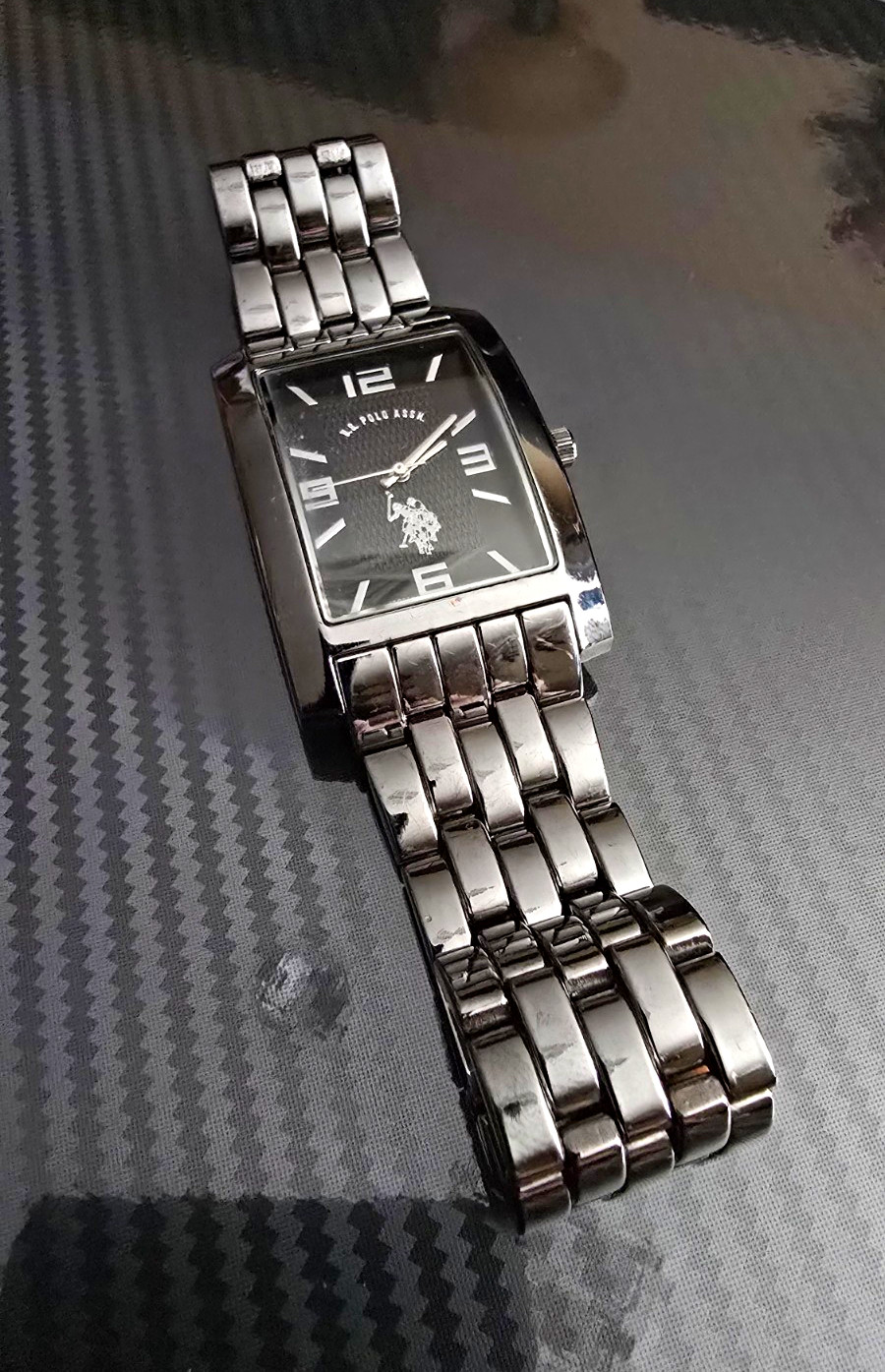 U.S. Polo Assn. Men’s Black Dial Quartz Watch, Stainless. Running, Good Battery.