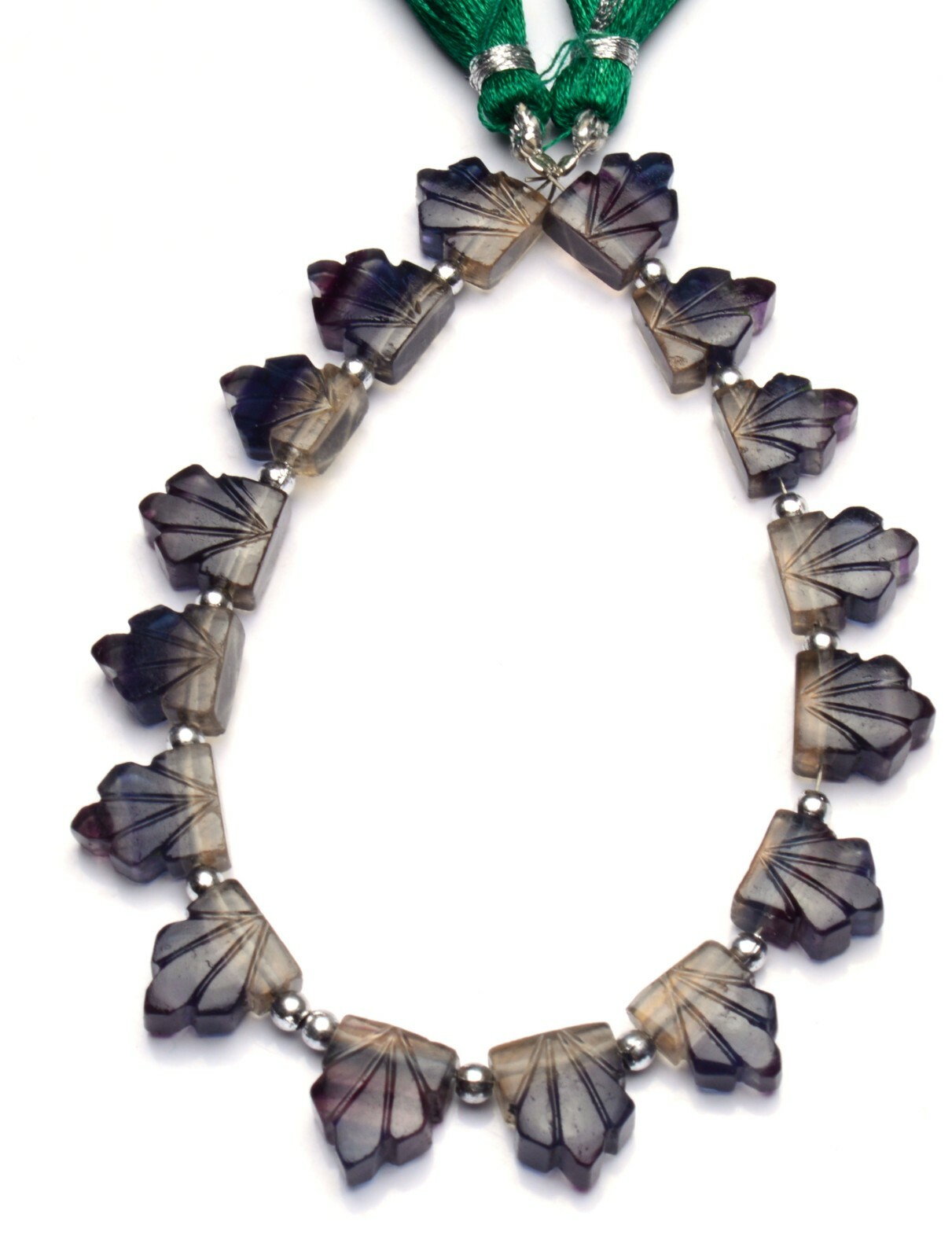 Natural Gem Rainbow Fluorite 11x8mm Approx. Size Carved Leaf Shape Beads 8″