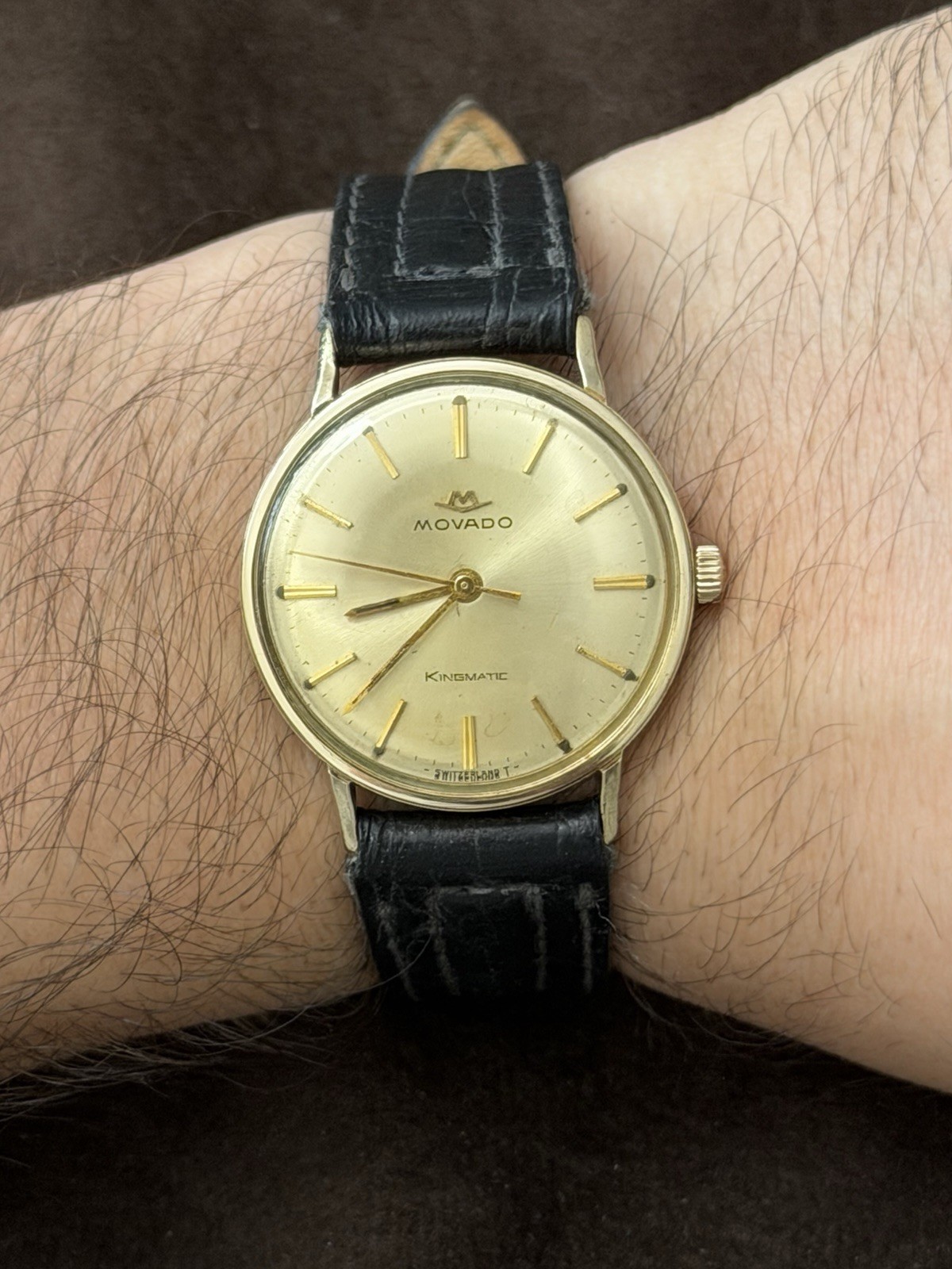 Movado Kingmatic Men’s Automatic Wristwatch 14K Gold Filled Champagne Dial