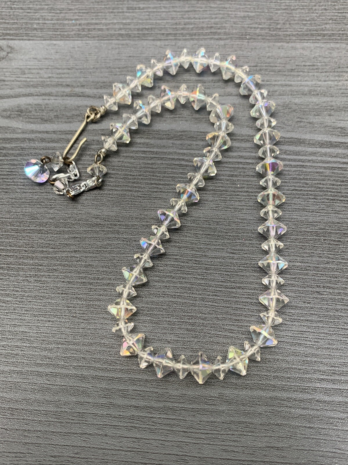 Vintage Necklace 1950s Ab Glass Crystal Wedding Necklace Change Knee length 14”