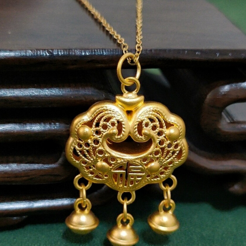 Pure 999 24K Yellow Gold Men Women Kids Baby Lucky Lock Bells Pendant 1.5-1.6g
