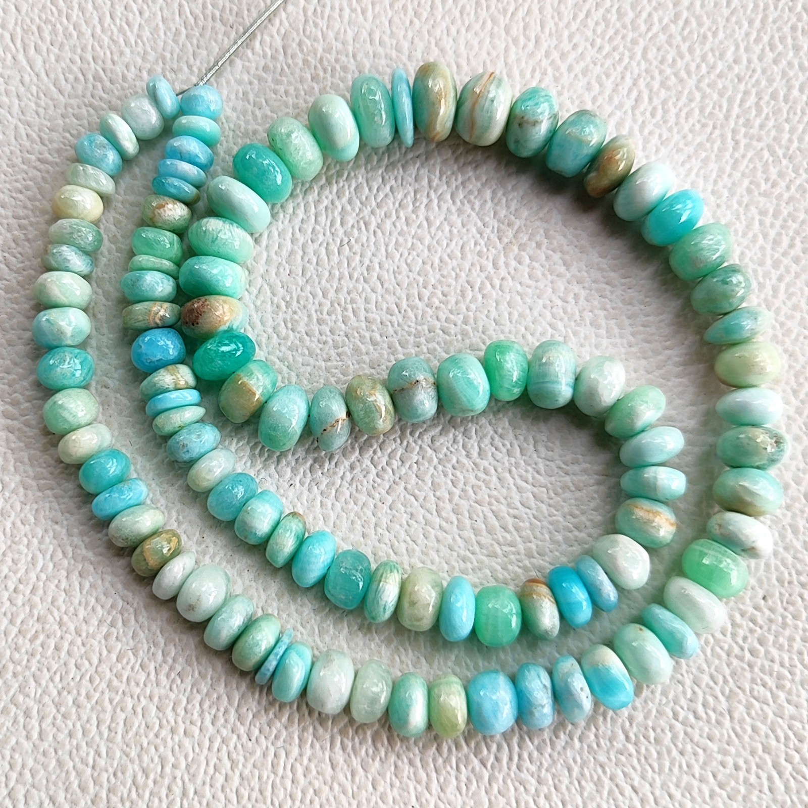 Natural Blue Aragonite Beads 5.5-9mm Smooth Rondelle 17″ Strand Argentina