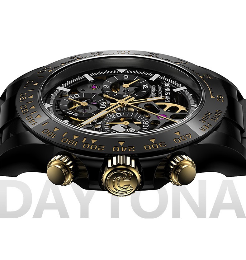 CRONUSART Men Chronograph Watch 42mm Automatic Mechanical Wristwatch Skeleton