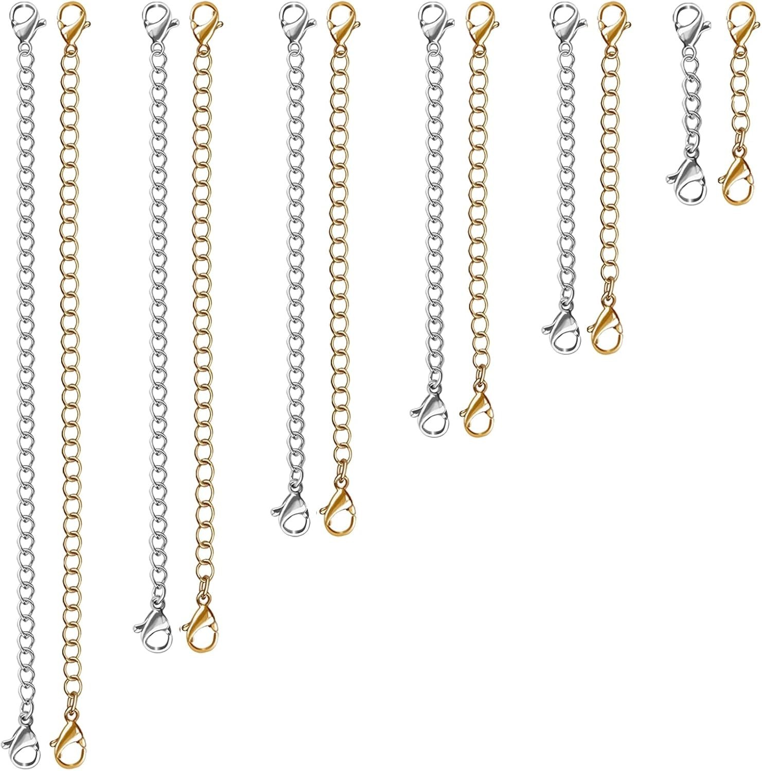 Luxury 12 PCS Stainless Steel Necklace Extenders – 6 Colors, 1-6 Inch Options