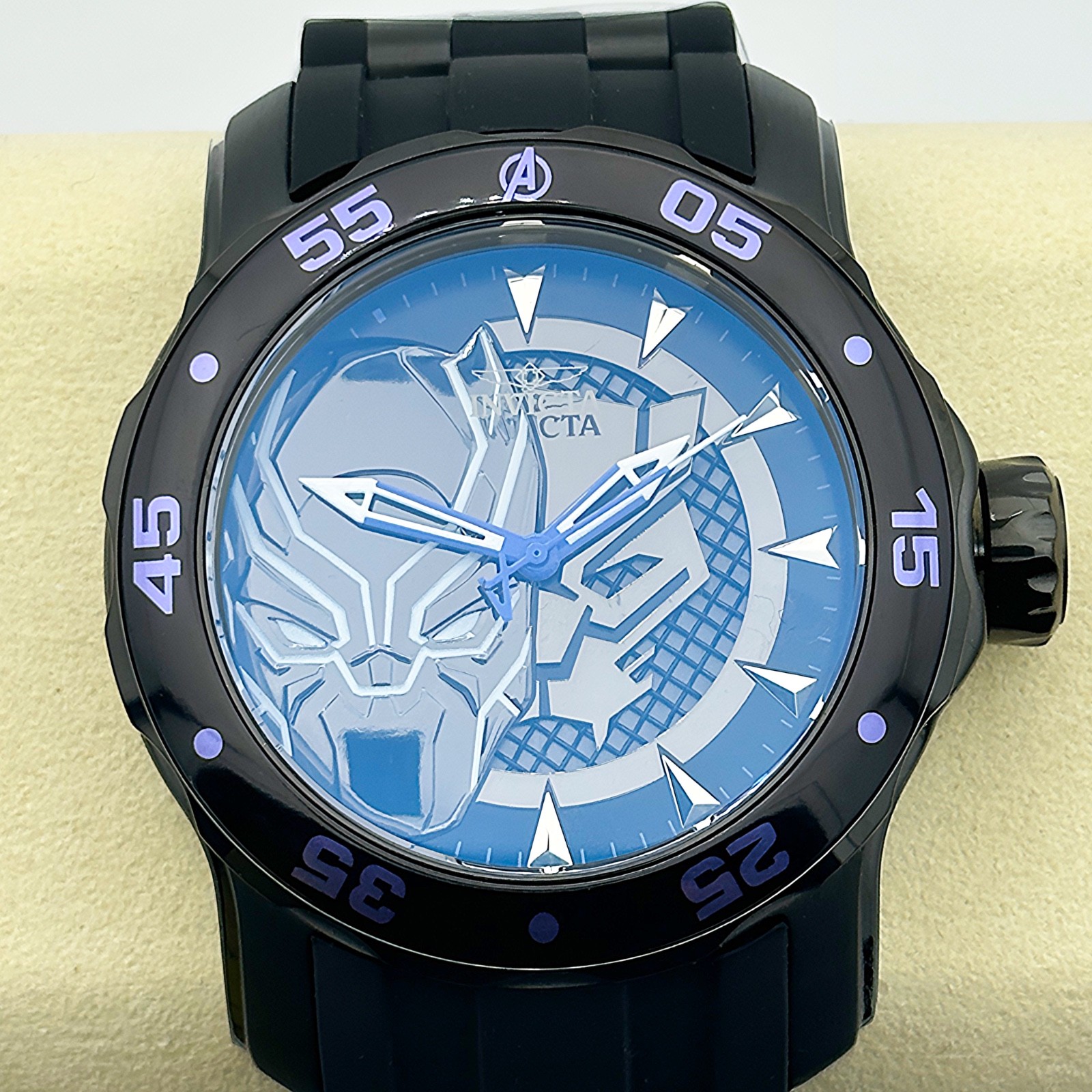 Invicta Marvel BLACK PANTHER Limitd Edition 48mm Black Dial Poly Strap Watch NEW