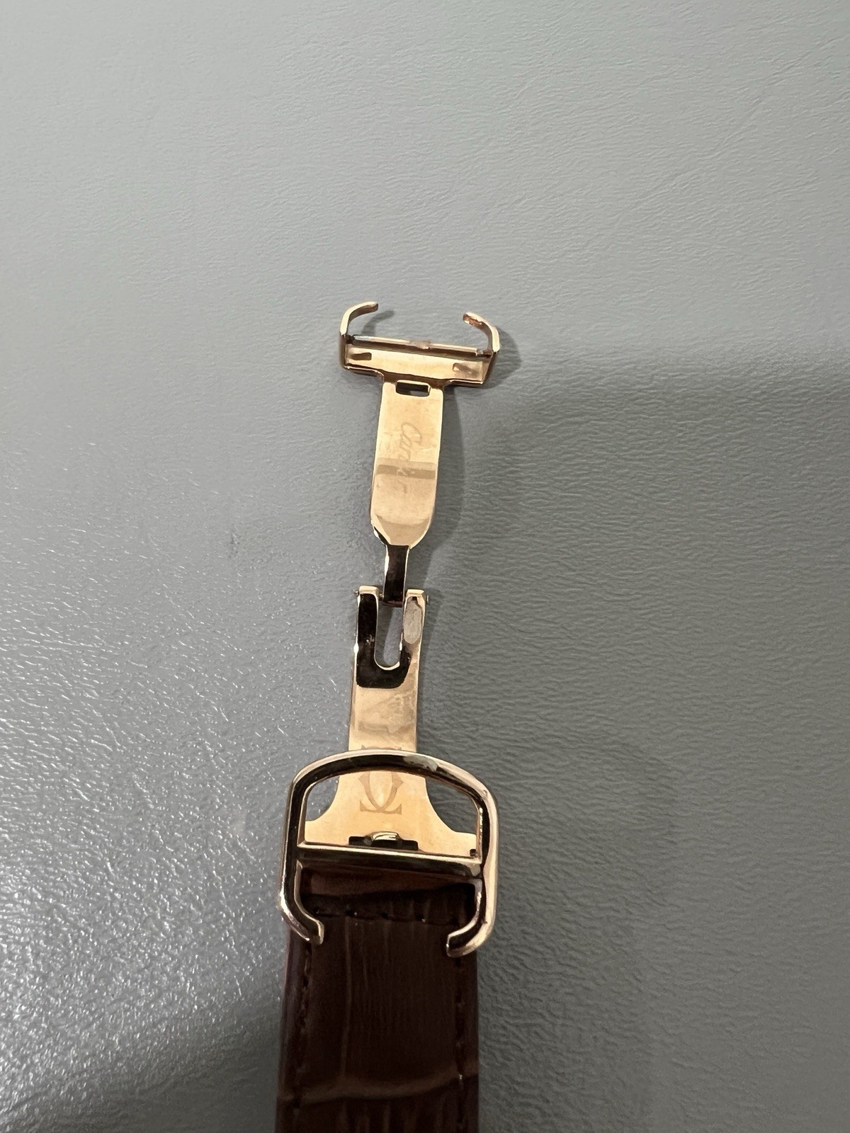 Cartier Mens Automatic Business Casual Watch Brown Leather Strap Rose Gold