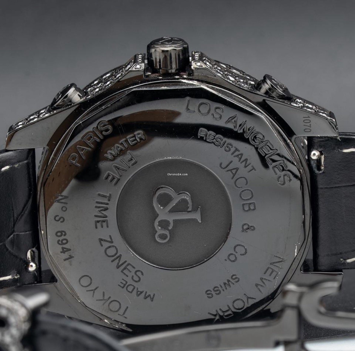 Jacob & Co 5 Time Zone Full Iced Out Factory Black Diamond PVD 40mm Watch JC-130