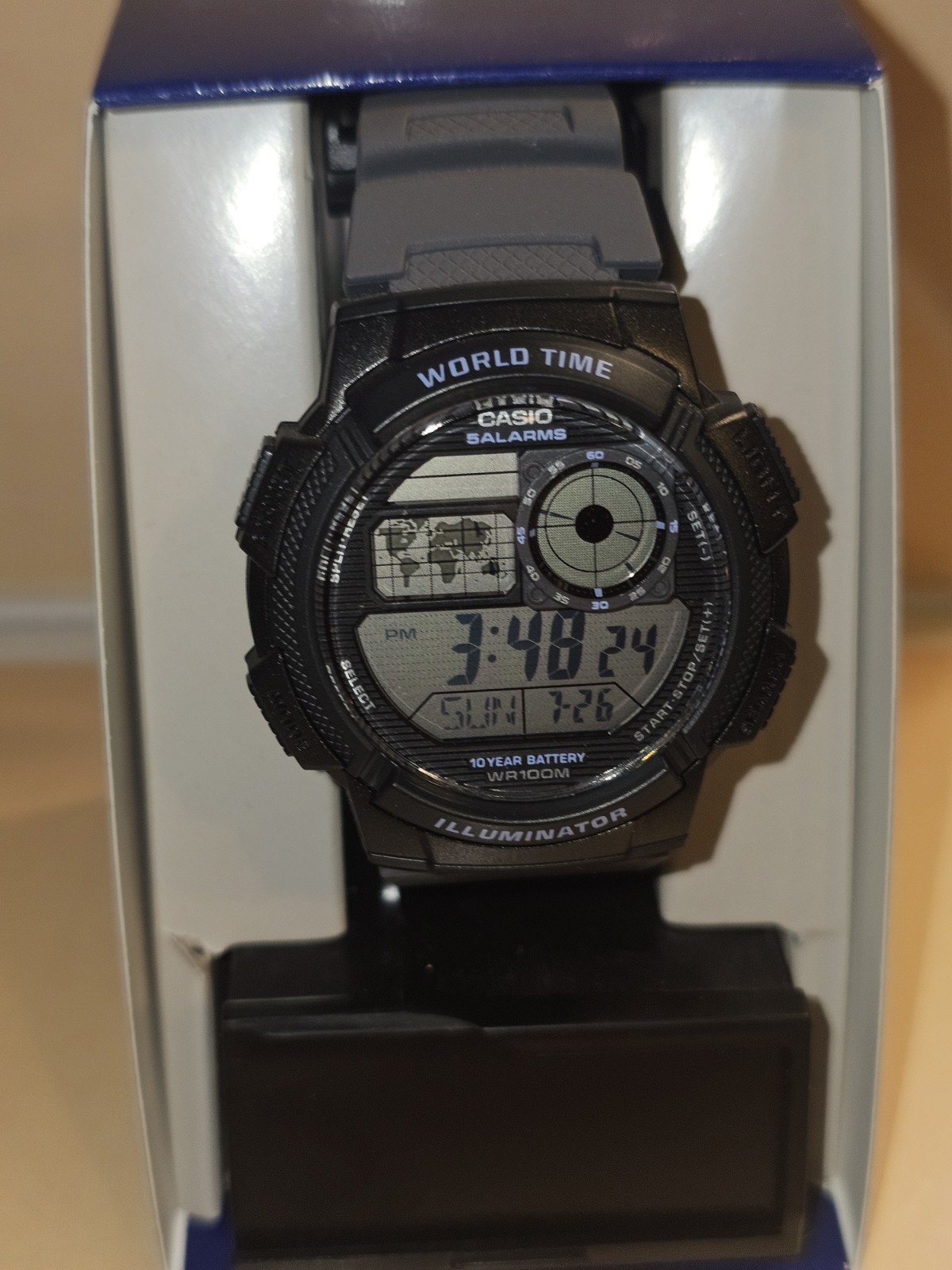 Casio Illuminator World Time Digital Quartz 100m WR Black/Gray 46mm w/ Box