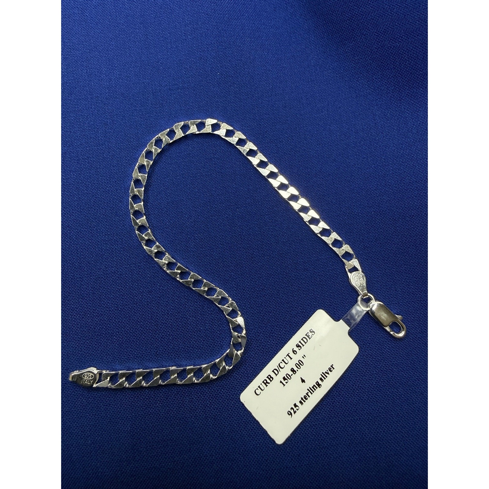 925 Italy Sterling Silver Diamond-Cut Curb Link Bracelet 3.1mm 8in