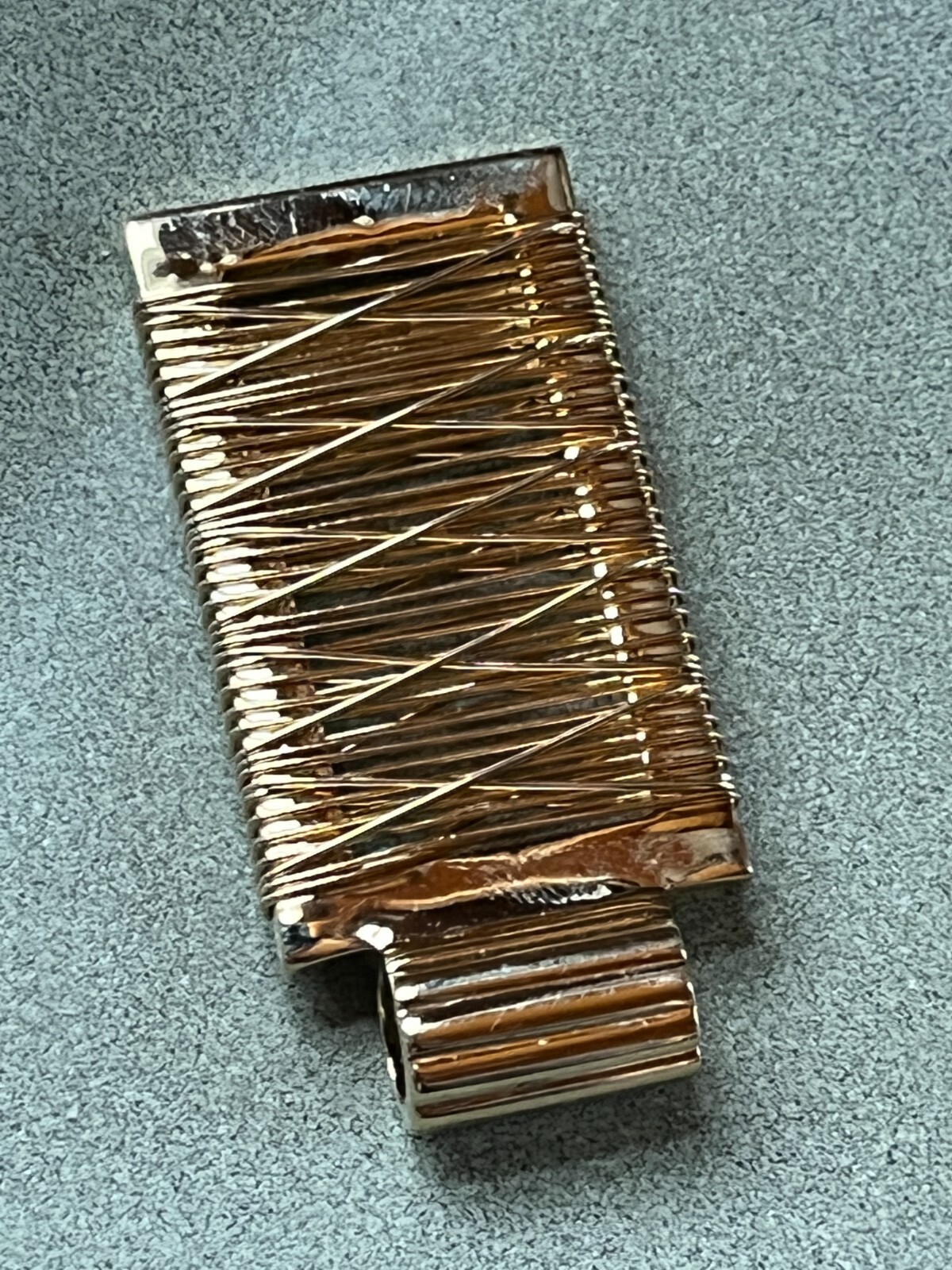 Large Goldtone Rectangle w Wound Thin Wire Pendant – 2 x 7/8th’s inches –