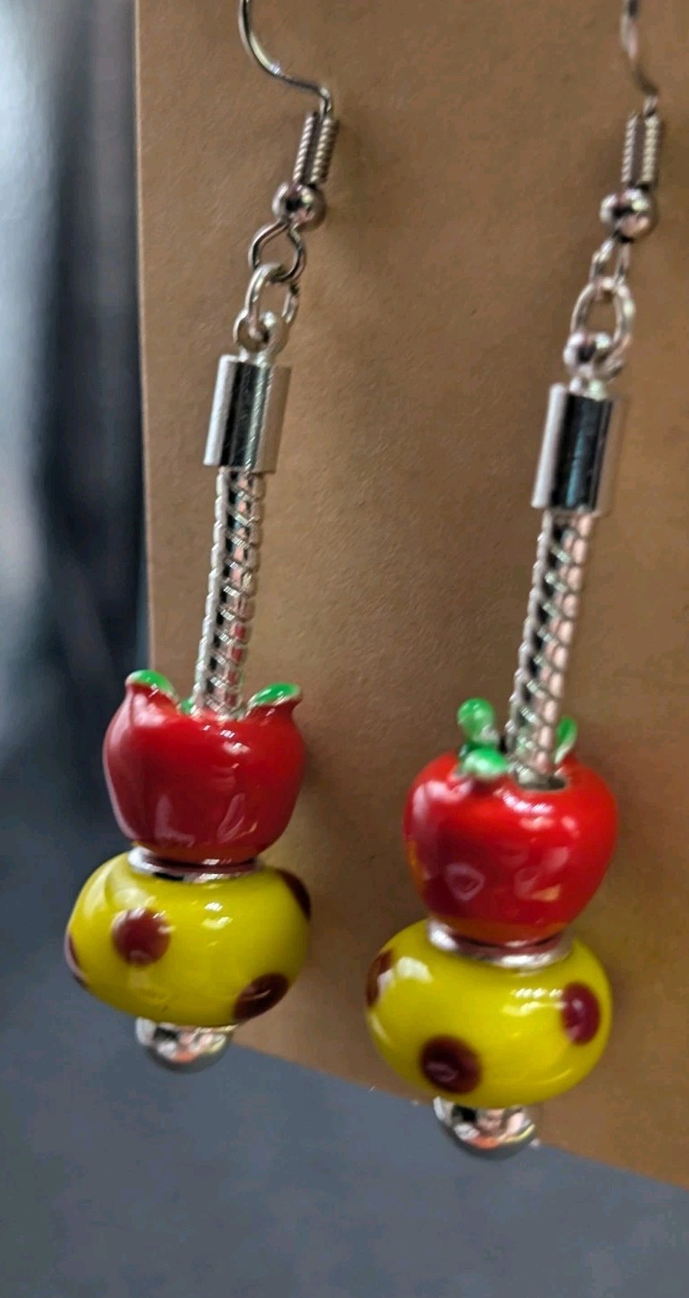 Women’s ‘Back To School’ Apple Fun Beaded Drop Dangly Hook Earrings