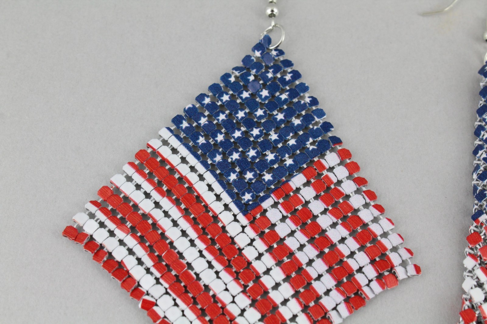 Patriotic earrings Red White Blue USA American Flag earrings 4th July metal mesh
