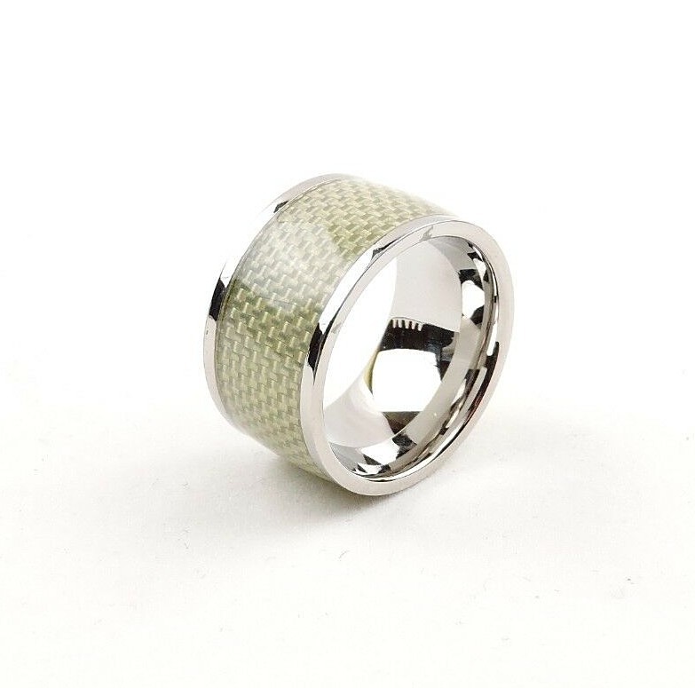 Stainless Steel Carbon Fiber Wide Band Ring With Comfort Fit Band