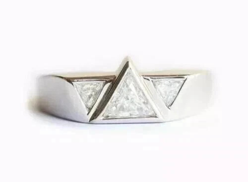 Three Stone Triangle Engagement Ring 14K White Gold Over 2C Real Moissanite