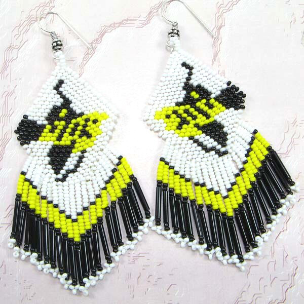 Handmade White Black Yellow native style Beaded Earrings