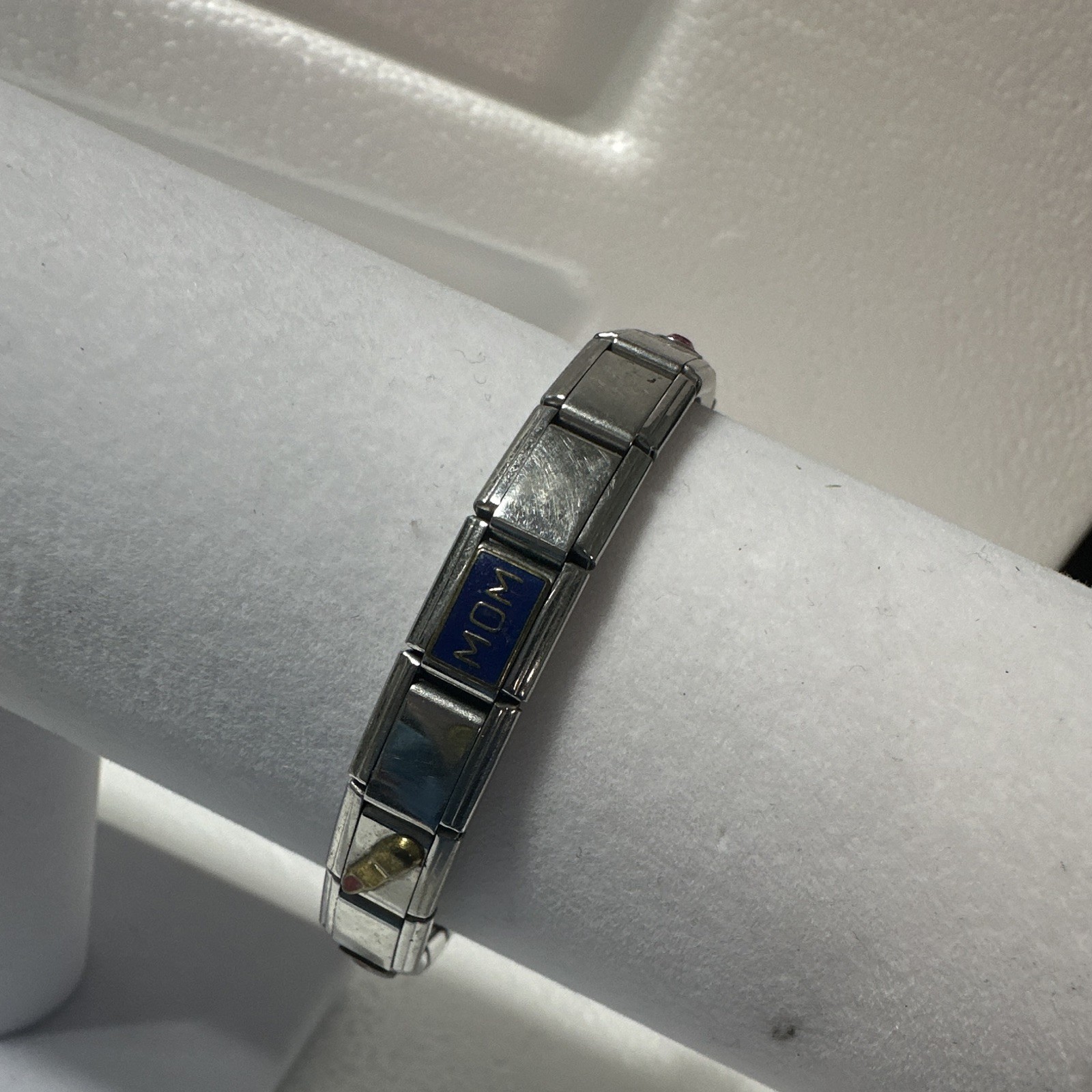 Stainless Steel Italian Modular Charm Link Bracelet Enamel Flags Fold Over