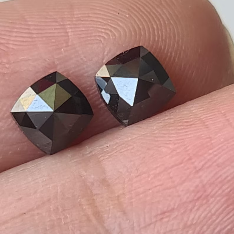 5mm Black Diamond Pair, Natural Black Square Shaped Rose Cut