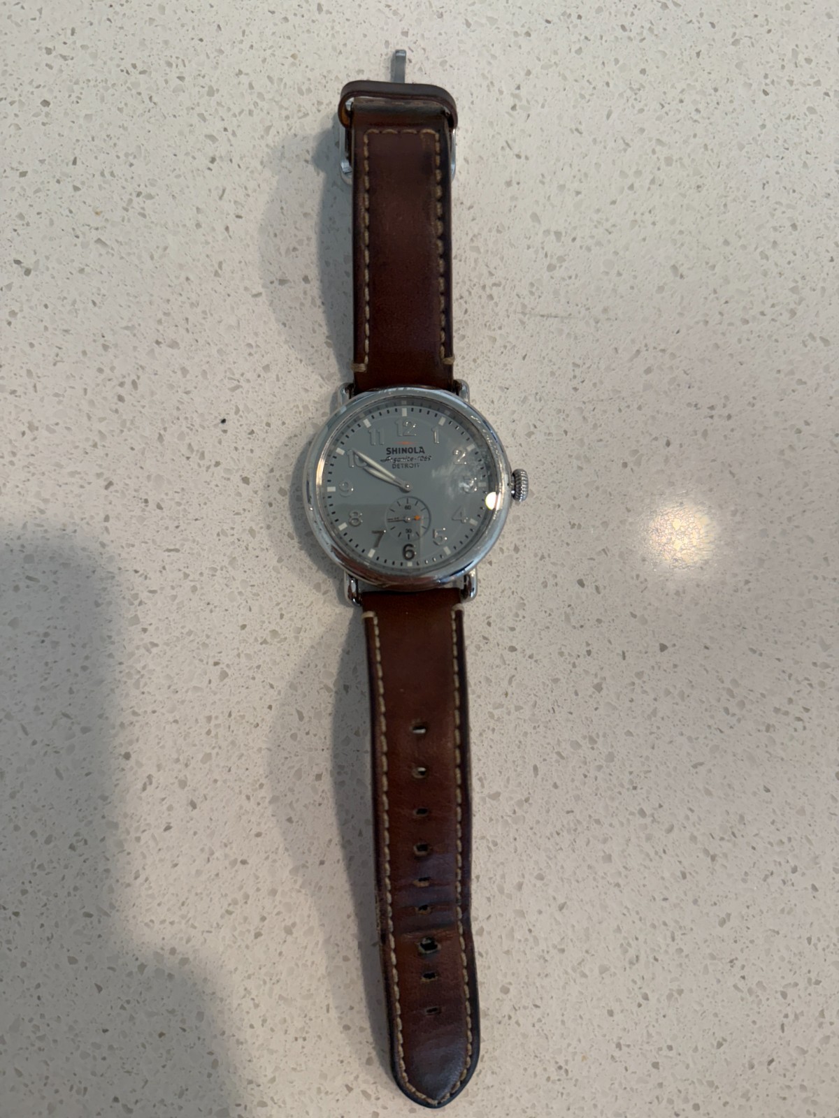 Shinola Runwell Argonite 1069 Quartz Unisex Slate Blue/Brown Leather Watch 41mm