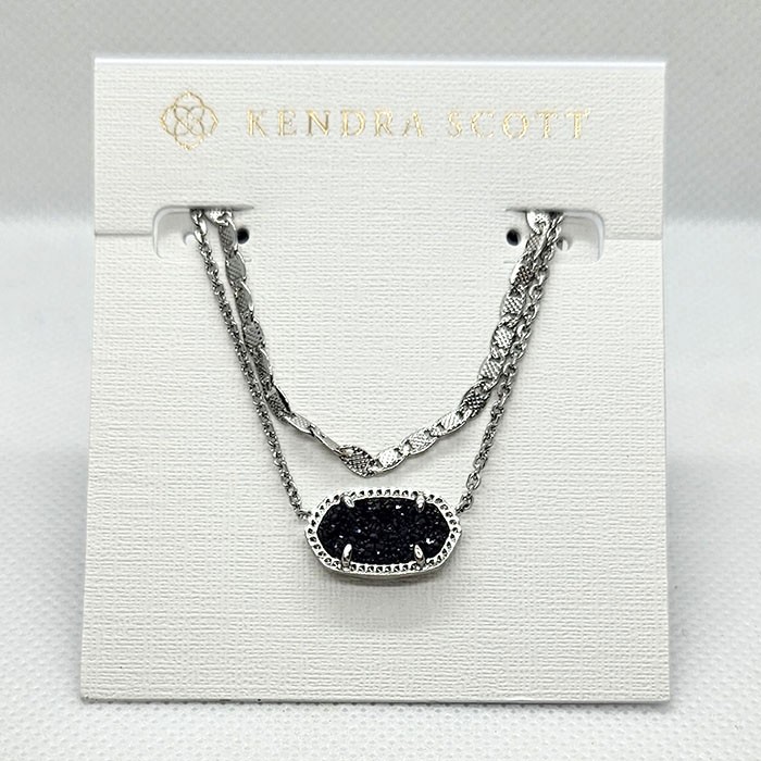 New Kendra Scott Elisa Multi Strand Silver Pendant Necklace In Black drusy