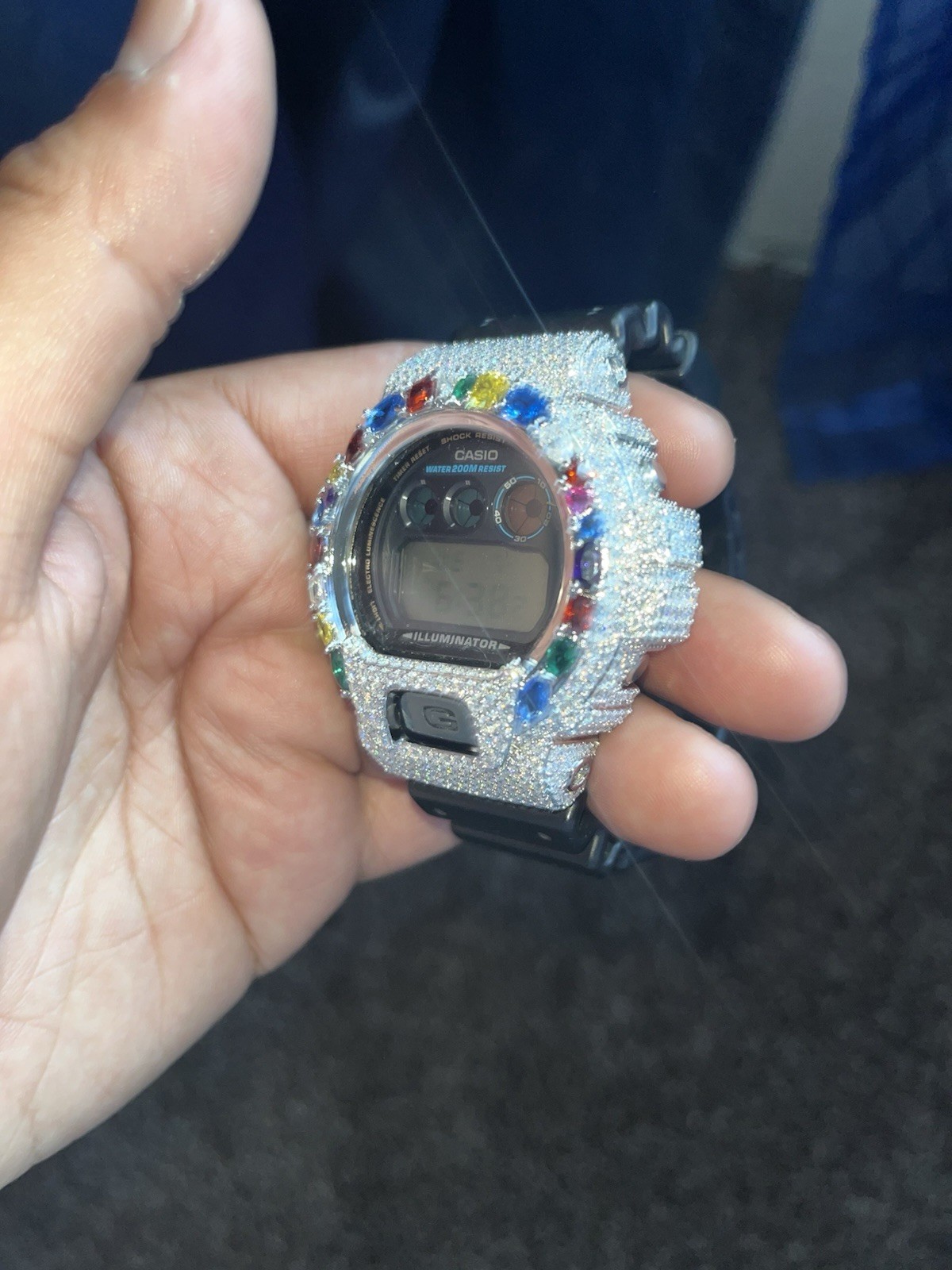 Casio G-SHOCK 6900 Digital Quartz 200m Black Resin Band 925.Silver diamond watch