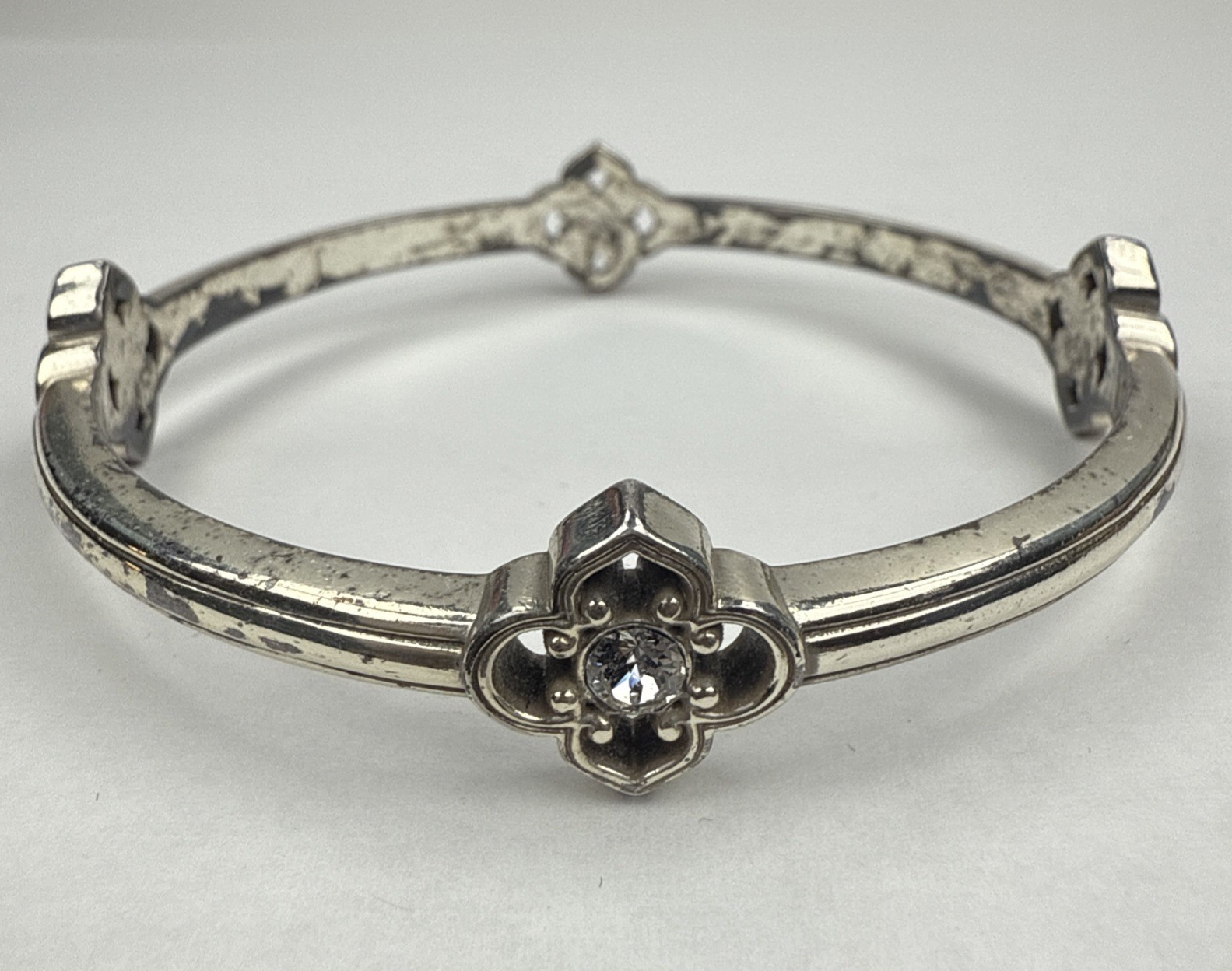 BRIGHTON Toledo Bangle Bracelet w/ 4 Clear Crystals Acceptable 2.5”