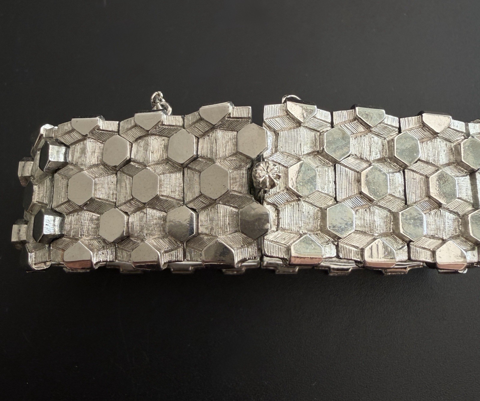 BOUCHER Signed 7804B Silver Hexagon Link Wide Gate Panel Bracelet Safety Chain 7