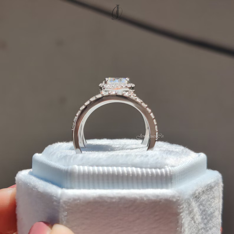 3.60Ct Cushion-Cut EF/VS1 Lab Grown Diamond Engagement Ring Set 14K White Gold