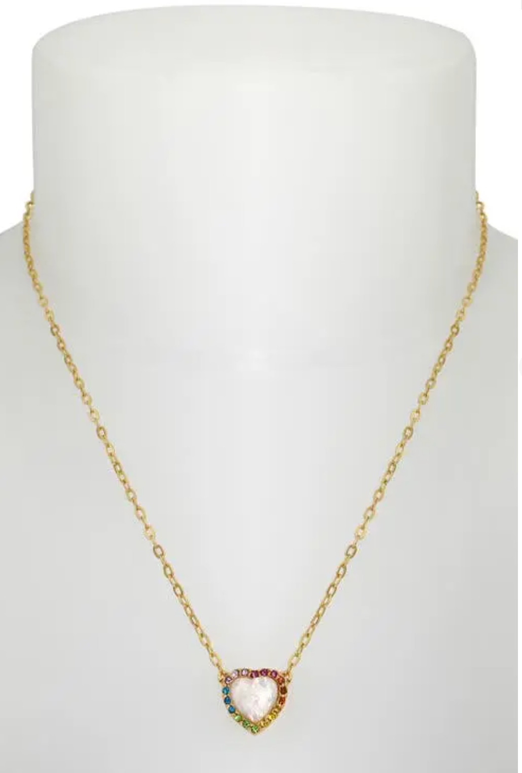 NWT KURT GEIGER LONDON OPAL HEART HALO PENDANT NECKLACE GOLD TONE W DUST BAG