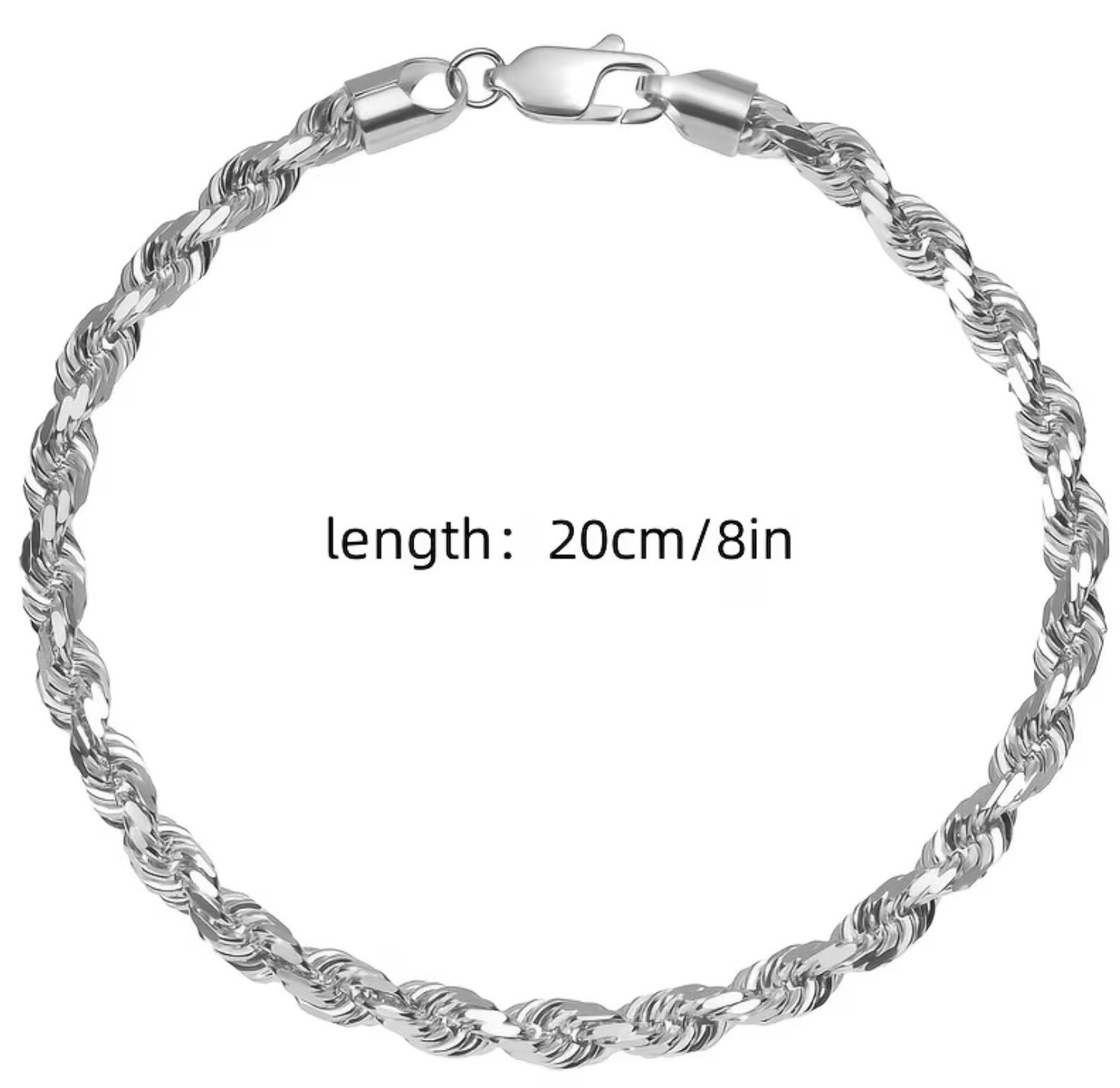 925 Sterling Silver Twisted Rope Bracelet #0018 Velvet Box Included.