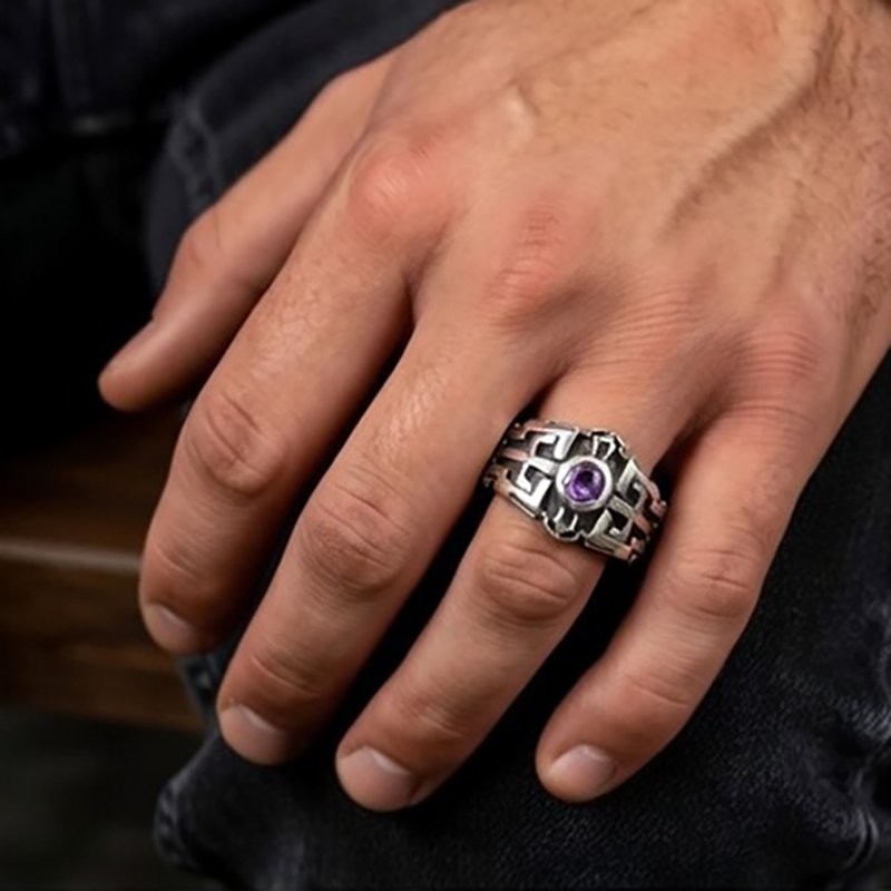 MENDEL Mens Stainless Steel Amethyst Ring For Men Size 7 8 9 10 11 12 13 14 15
