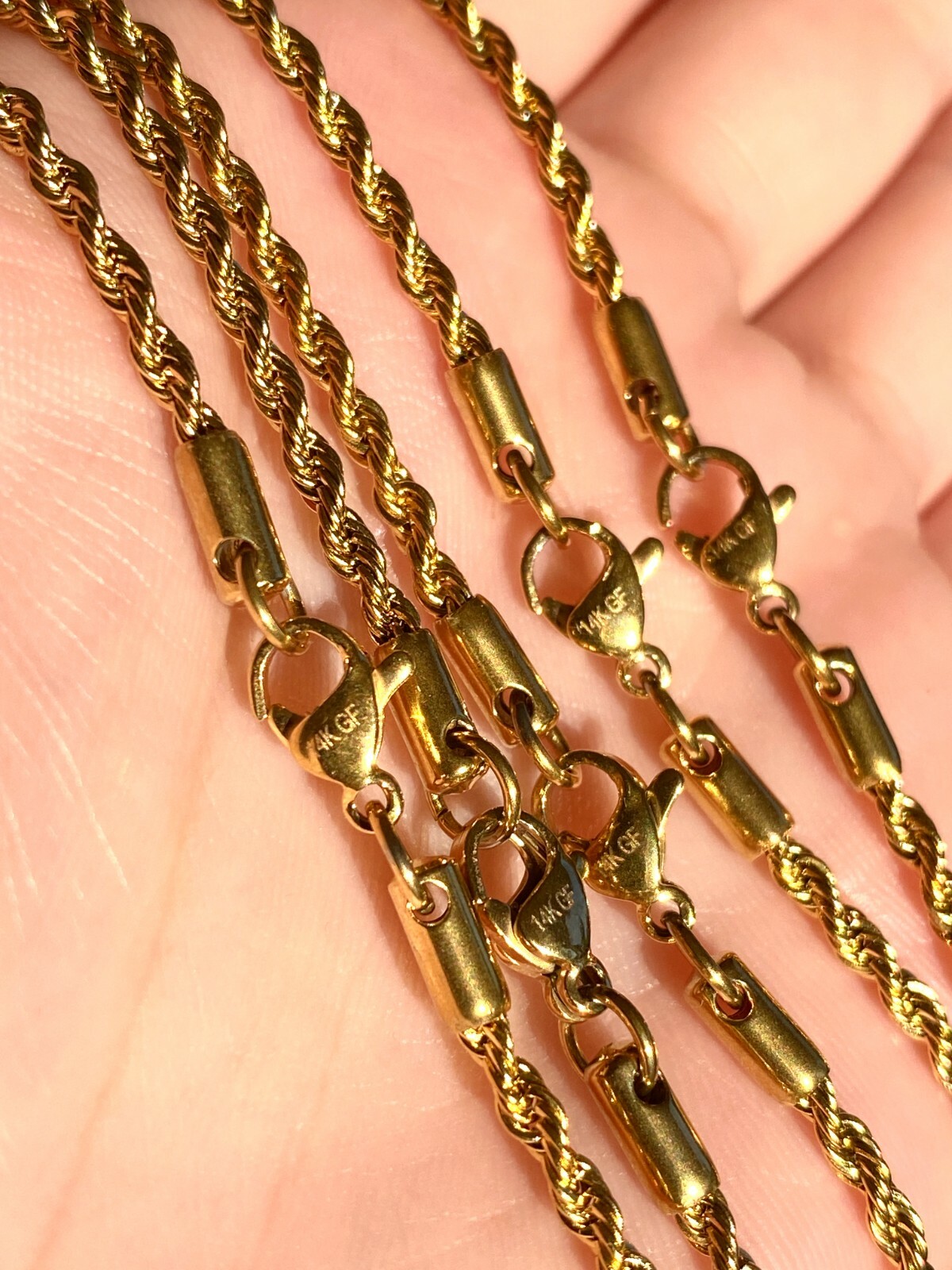 Solid Real ITALIAN 14K Gold Finish Men’s Women’s Rope Chain Necklace