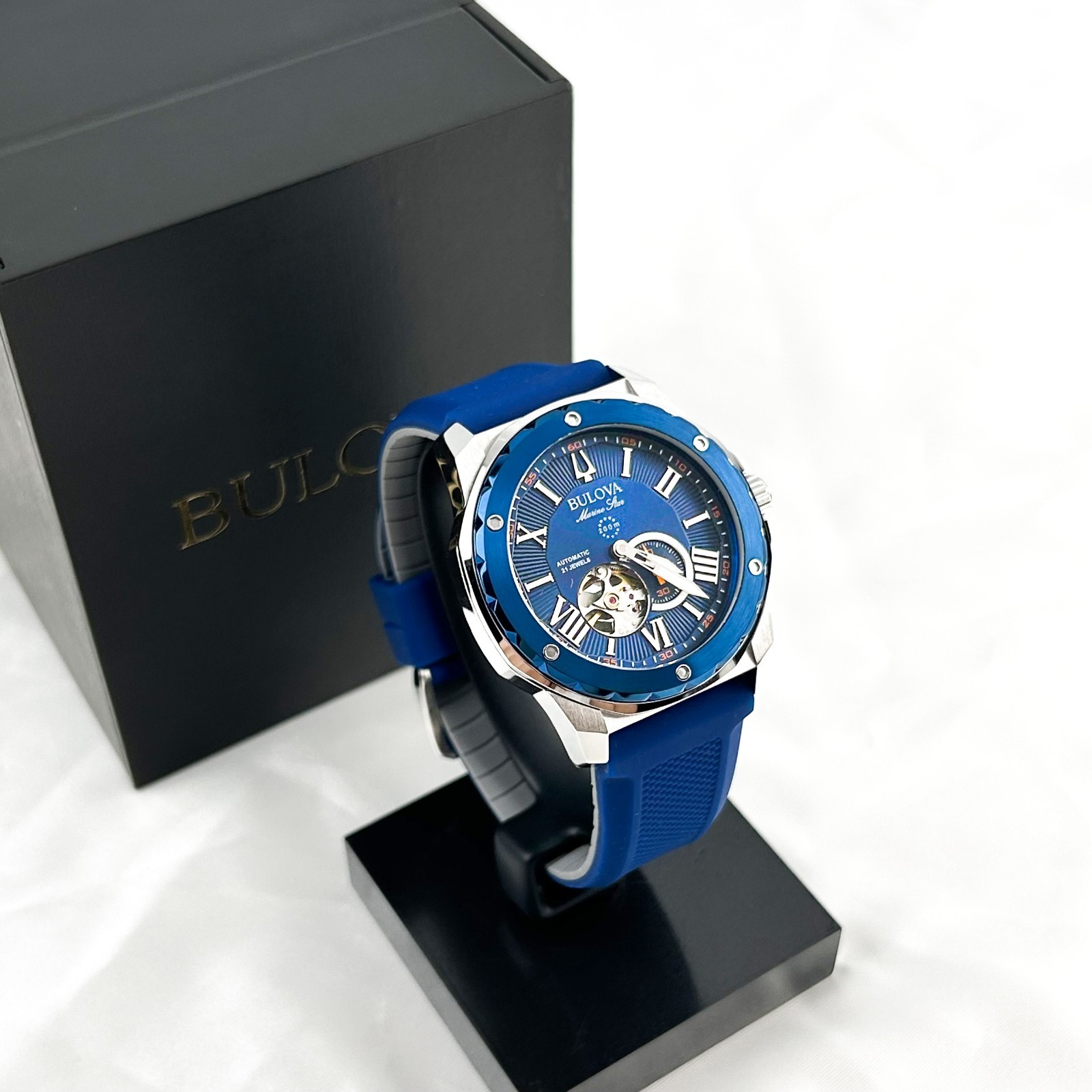Bulova Marine Star 98A303 A Automatic blue Dial Rubber Strap Men | Watch | 45mm
