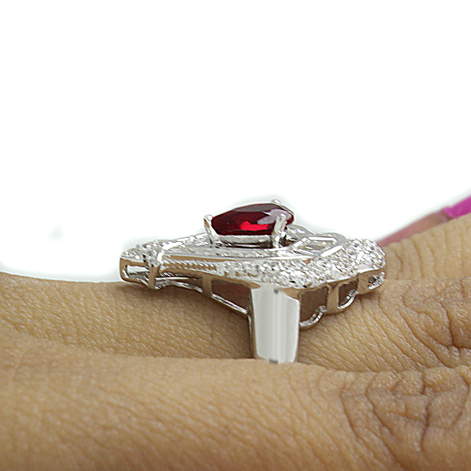Ruby & Simulated Diamond in Soltaire Engagement Ring 14k White Gold Plated 925